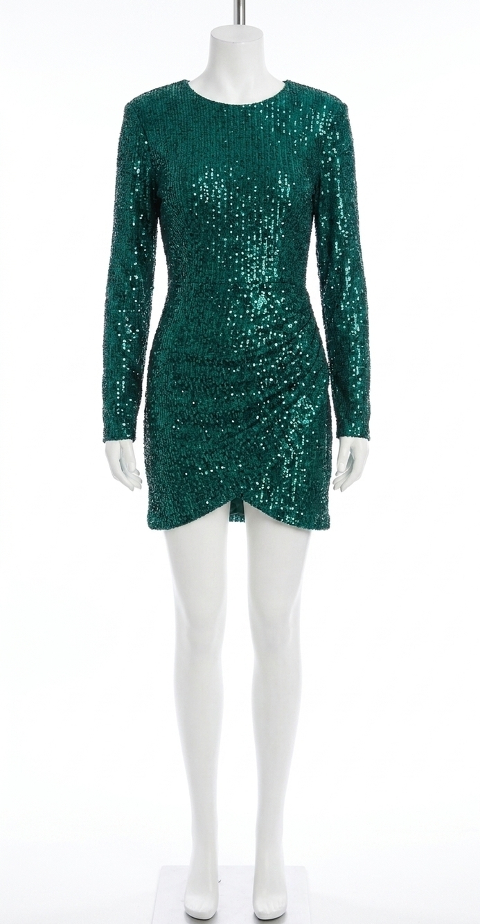 NEW MAC DUGGAL sequin back cutout mini dress in emerald green